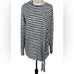 a.n.a Chic Monochrome Striped Long Sleeve Tunic Top Front Side Tie  size M